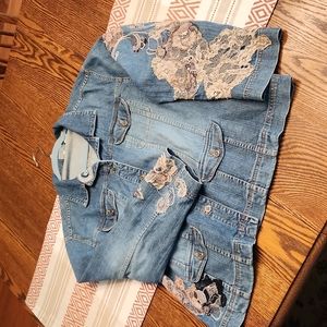 Chico's boho denim & lace denim jacket